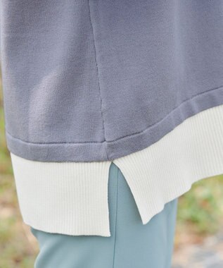 Tiaclasse 【洗える】重ね着風配色ニットチュニック ブルー