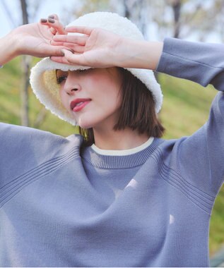 Tiaclasse 【洗える】重ね着風配色ニットチュニック ブルー