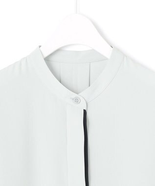 ICB L 【人気のため新色追加・接触冷感・UVケア・速乾・洗える】BackSatinAmunzen 5分袖バンドカラーブラウス アッシュブルー系