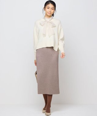 組曲 シャイニーオーガン ボウタイ付きブラウス アイボリー系