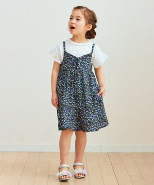 ANY KIDS フラワープリント キャミ ワンピース ネイビー系