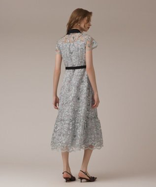 GRACE CONTINENTAL チュールフラワー刺繍ワンピース サックス