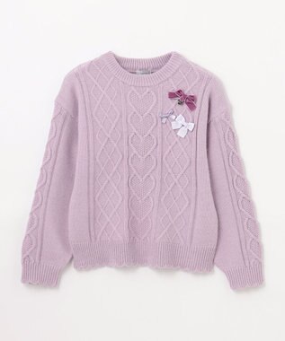 ANY KIDS リボン ケーブル ニット ラベンダー