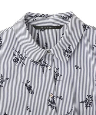 YECCA VECCA ストライプ柄フラワー刺繍シャツ Navy