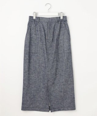 自由区 【洗える】コットンリネンシャンブレー スカート インディゴ系