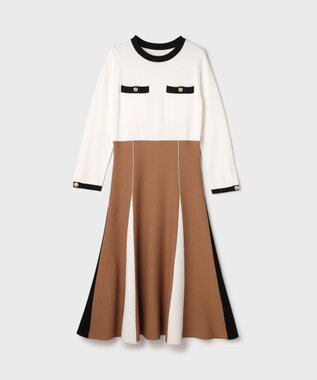 GRACE CONTINENTAL ニットバイカラージャガードワンピース ホワイト