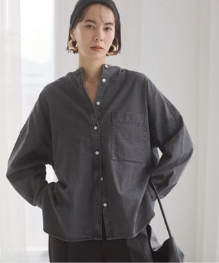 WEGO 【ANGIE VINTAGE】オーバーサイズ バンドカラー デニムシャツ グレー