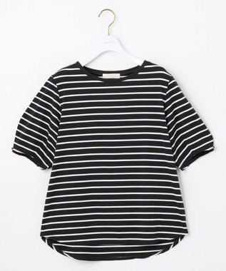 ANY SIS 【汗ジミ防止・UVケア】アーモンドスリーブ カットソー ネイビーボーダー