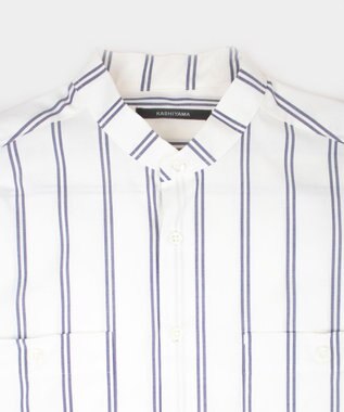 KASHIYAMA GIZA 100/2 バンドカラーシャツ ネイビーレールストライプ