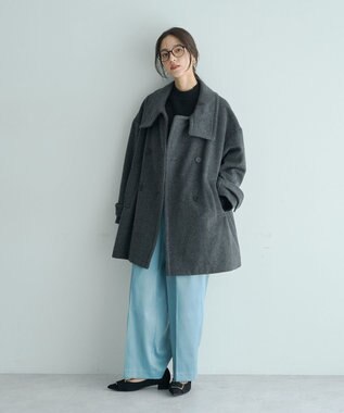 YECCA VECCA ウール混ミドル丈スタンドカラーコート Charcoal Gray