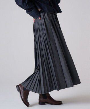 Ripo trenta anni 【ブランド人気】PLEATS RELAX LONG SK プリーツデニムスカート GRAY