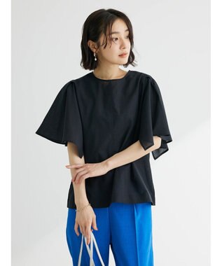 Green Parks 綿麻混袖フレアブラウス Black