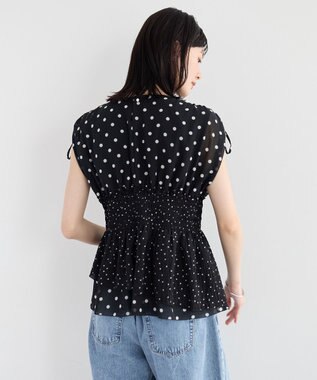 YECCA VECCA ドットMIXシャーリングブラウス Black