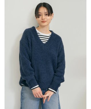 AMERICAN HOLIC モールヤーン片畦Ｖネックニットプルオーバー Navy