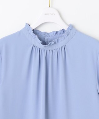 ANY SIS 【洗える】フリルネックスタンド ブラウス ライトブルー