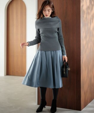 組曲 L 【WEB限定】ELENAオフショル風 ニットプルオーバー チャコールグレー系