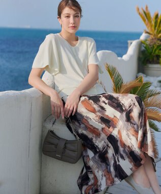 Tiaclasse 【洗える】ペイント柄スカート オレンジ