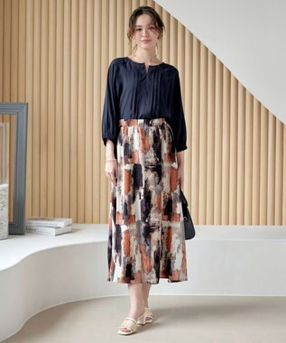 Tiaclasse 【洗える】ペイント柄スカート オレンジ