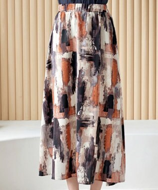 Tiaclasse 【洗える】ペイント柄スカート オレンジ