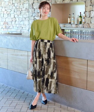 Tiaclasse 【洗える】ペイント柄スカート カーキ