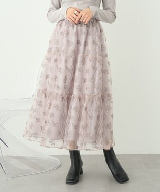 earth music&ecology フラワー刺繍チュールスカート