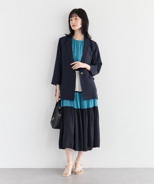 YECCA VECCA マルチカラーシャーリングワンピース Blue Green