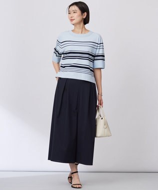 J.PRESS LADIES 【洗える】RAYON ELITE STRETCH ボーダー ニットT サックス×ネイビー系
