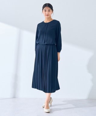 YECCA VECCA ジョーゼットプリーツワンピース Navy