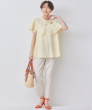 組曲 L サッカーストレッチ 襟付きブラウス シェルイエロー系