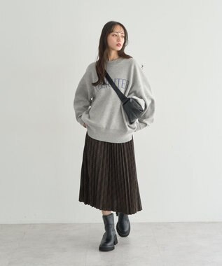 earth music&ecology 【洗濯機洗い可】スウェットライクロゴニットプルオーバー 杢グレー