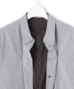 ICB L 【洗える】レイヤードシャーティング ブラックストライプ系