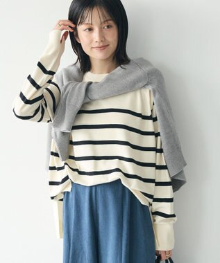 CRAFT STANDARD BOUTIQUE 洗える/とてもちラグランニットプルオーバー Border Ivory