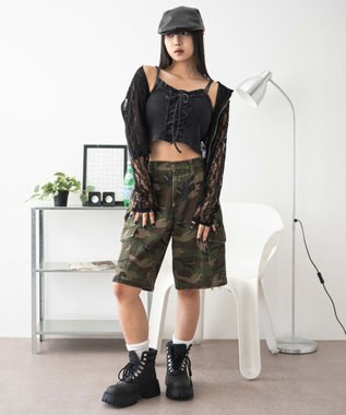 WEGO レースアップデザインキャミ スミクロ