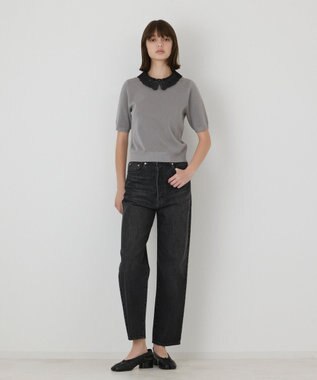GRACE CONTINENTAL レースカラーラメニットトップ グレー
