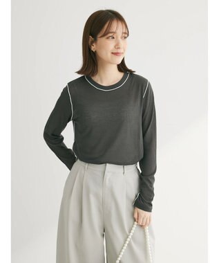 Green Parks 配色ステッチシアーリブプルオーバー Dark Gray