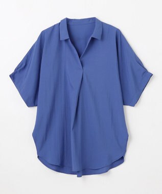 ANY L 【新色追加】スキッパーネック袖タックブラウス ブルー