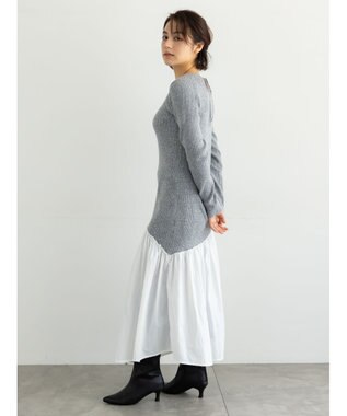 Te chichi 【宮本茉由着用】リブニットドッキングアシメワンピース グレー