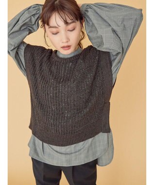 AMERICAN HOLIC ＳＥＴ　ボリュームスリーブシャツ＋ニットベスト Glen Check