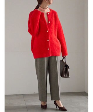 Te chichi ダブルフェイスフェザーカーディガン レッド