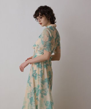 GRACE CONTINENTAL シャドーフラワープリントワンピース グリーン