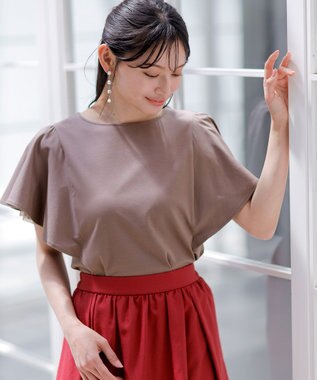 ANY SIS S 【接触冷感・UVケア】着映えフリルスリーブ カットソー ブラウン