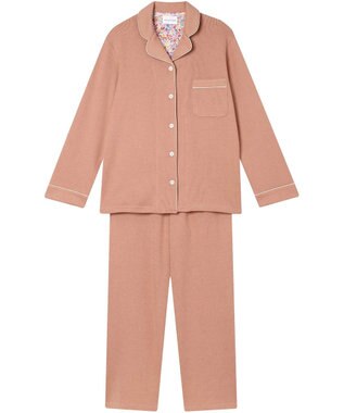 une nana cool 【綿混】ソフトコットンリブ 長袖開襟パジャマ MADE WITH LIBERTY FABRIC ピンク
