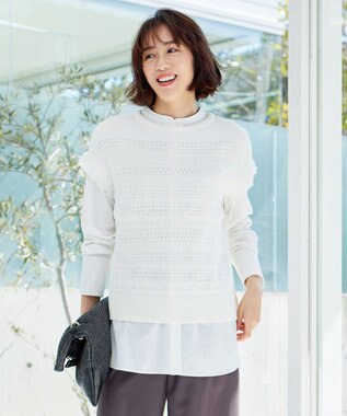 自由区 【洗える】フリンジディテール ニット アイボリー系