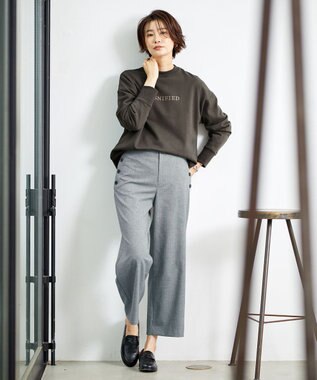 J.PRESS LADIES L 【洗える】Mixツイードチェック  セミワイド パンツ ライトグレー系3