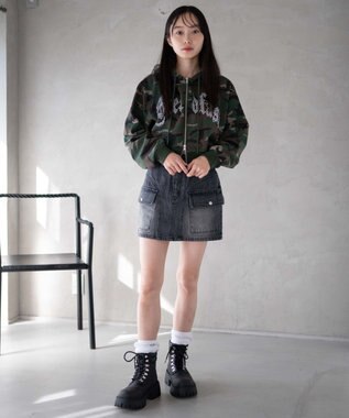 WEGO ヴィンテージウォッシュカーゴミニスカート ブラック