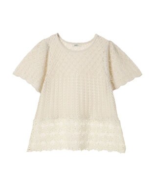 earth music&ecology 裾レース透かしニットプルオーバー Ivory