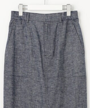 自由区 【洗える】コットンリネンシャンブレー スカート インディゴ系