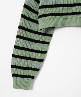 WEGO ボーダーショートニットプルオーバー グリーンボーダー