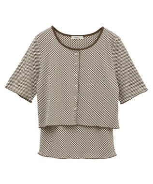 earth music&ecology ＳＥＴ２点ギンガムメロ－カーデ＋リボンタンク