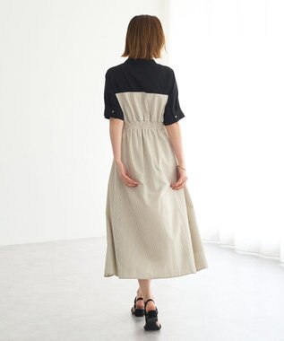 YECCA VECCA ハーフスリーブベアドッキングワンピース Stripe